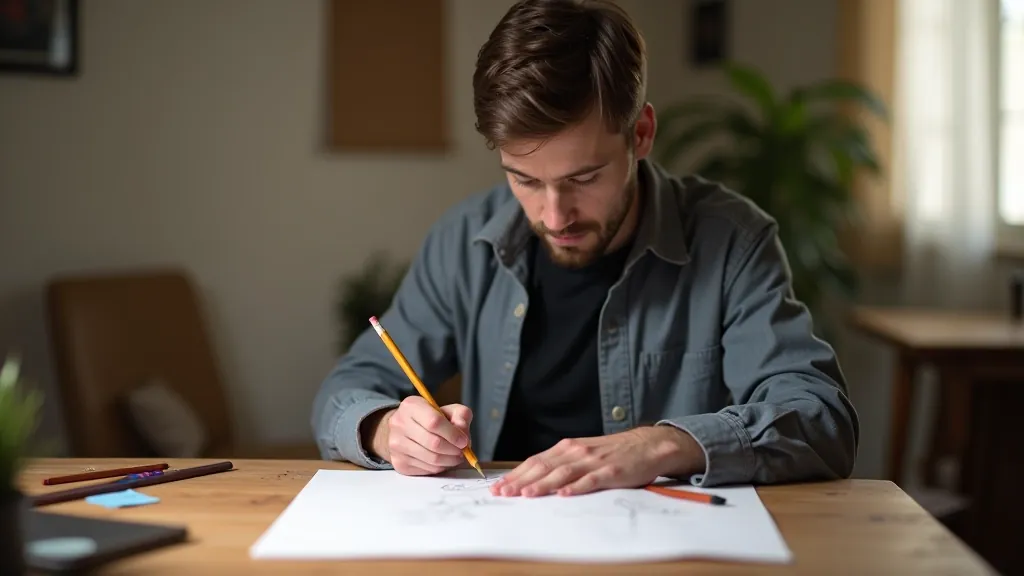 Beginner artist practicing pencil sketching techniques with various pencil grades and shading exercises on paper
