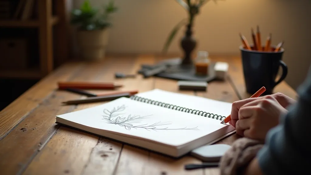 Artist's hand sketching with pencil on paper with shading techniques