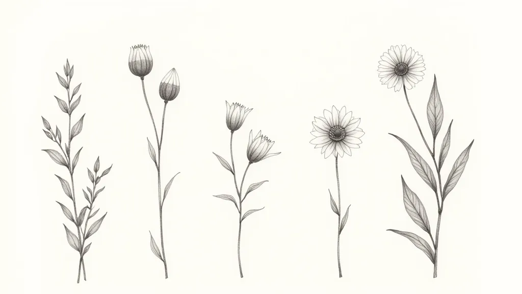 Detailed botanical illustration of wildflowers